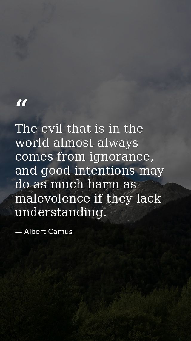 The evil that is in the world almost always comes from ignorance, and good intentions may do as much harm as malevolence — Albert Camus