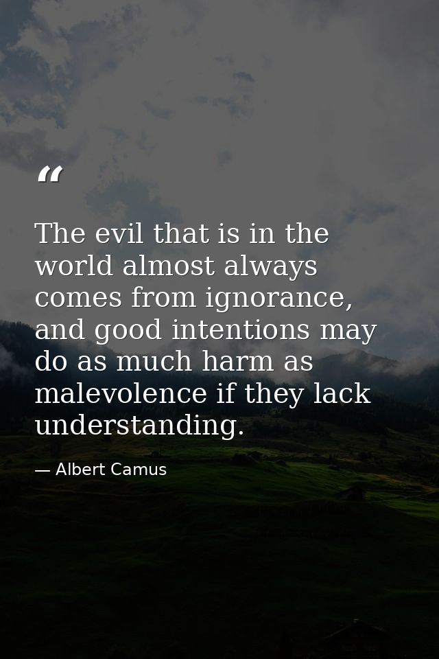 The evil that is in the world almost always comes from ignorance, and good intentions may do as much harm as malevolence — Albert Camus