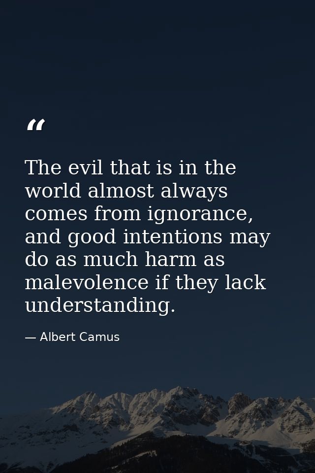 The evil that is in the world almost always comes from ignorance, and good intentions may do as much harm as malevolence — Albert Camus