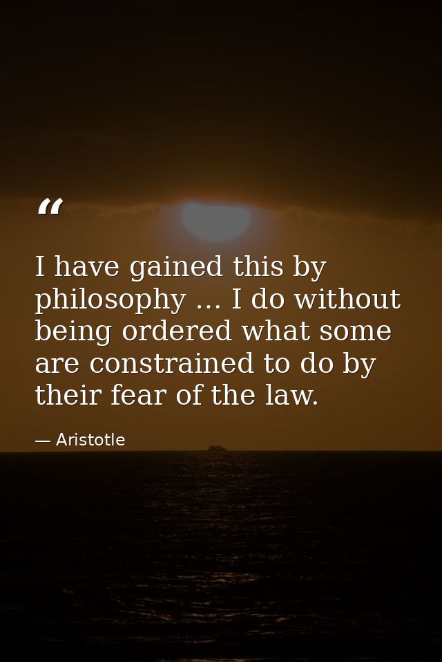 I have gained this by philosophy … I do without being ordered what some are constrained to do by their fear of the law. — Aristotle