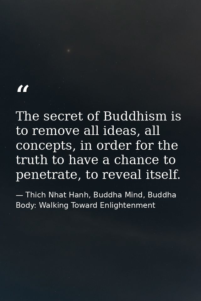 The secret of Buddhism is to remove all ideas, all concepts, in order for the truth to have a chance to penetrate, to re — Thich Nhat Hanh, Buddha Mind, Buddha Body: Walking Toward Enlightenment