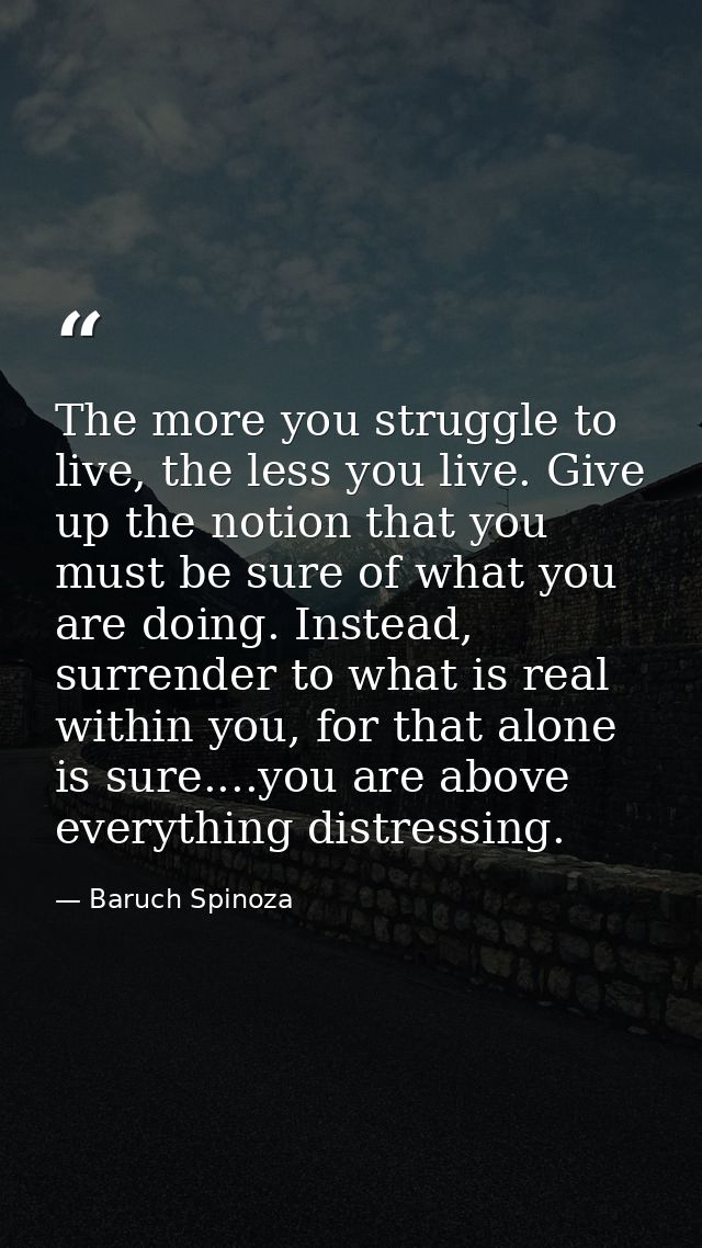 The more you struggle to live, the less you live. Give up the notion that you must be sure of what you are doing. Instea — Baruch Spinoza