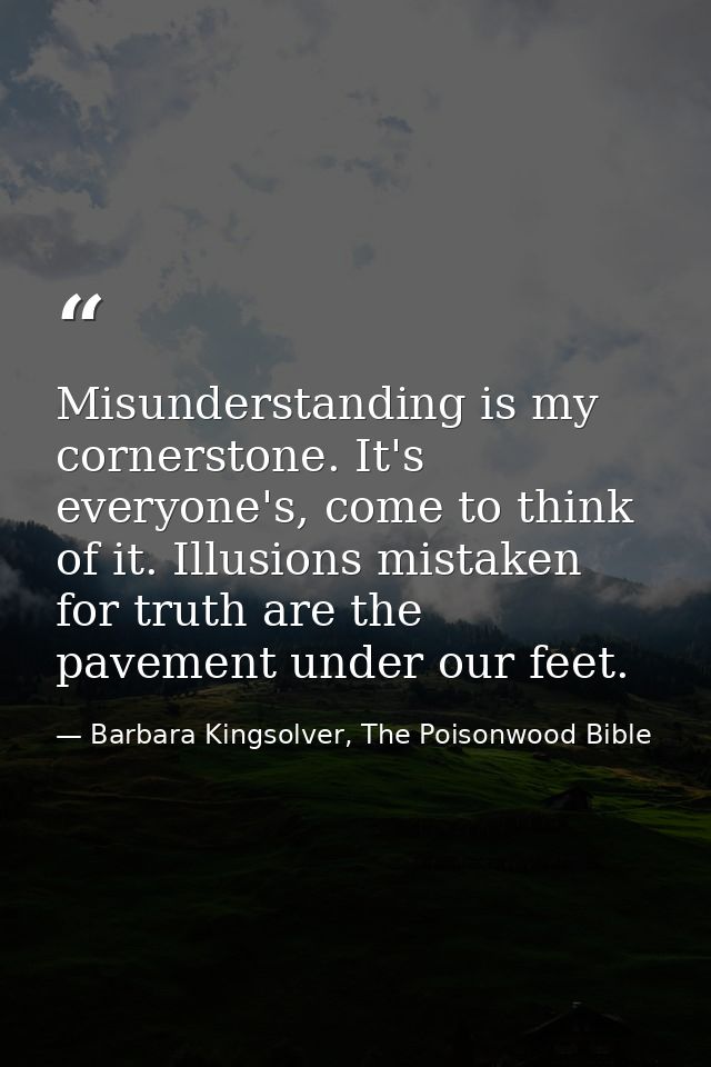 Misunderstanding is my cornerstone. It's everyone's, come to think of it. Illusions mistaken for truth are the pavement  — Barbara Kingsolver, The Poisonwood Bible