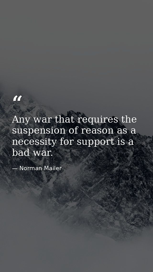 Any war that requires the suspension of reason as a necessity for support is a bad war. — Norman Mailer