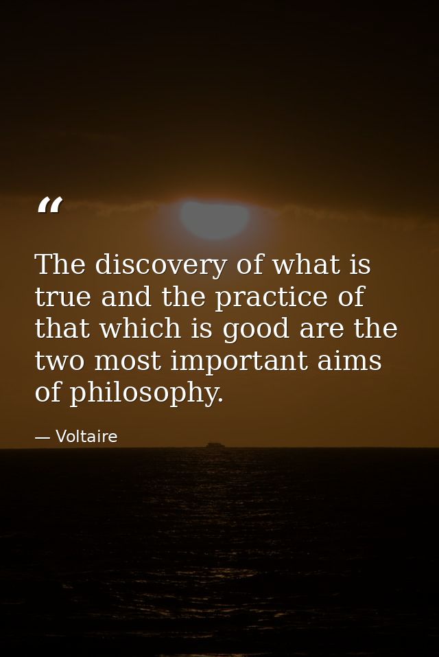 The discovery of what is true and the practice of that which is good are the two most important aims of philosophy. — Voltaire