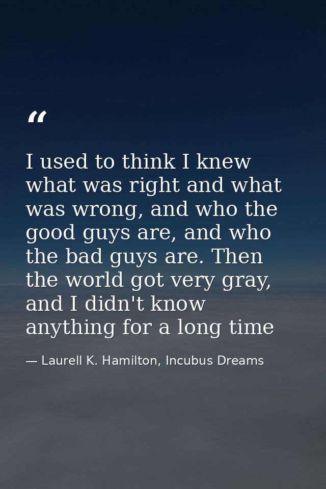 I used to think I knew what was right and what was wrong, and who the good guys are, and who the bad guys are. Then the  — Laurell K. Hamilton, Incubus Dreams