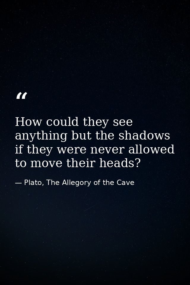 How could they see anything but the shadows if they were never allowed to move their heads? — Plato, The Allegory of the Cave