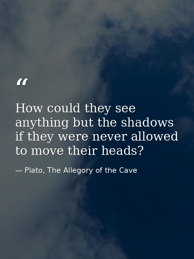 How could they see anything but the shadows if they were never allowed to move their heads? — Plato, The Allegory of the Cave