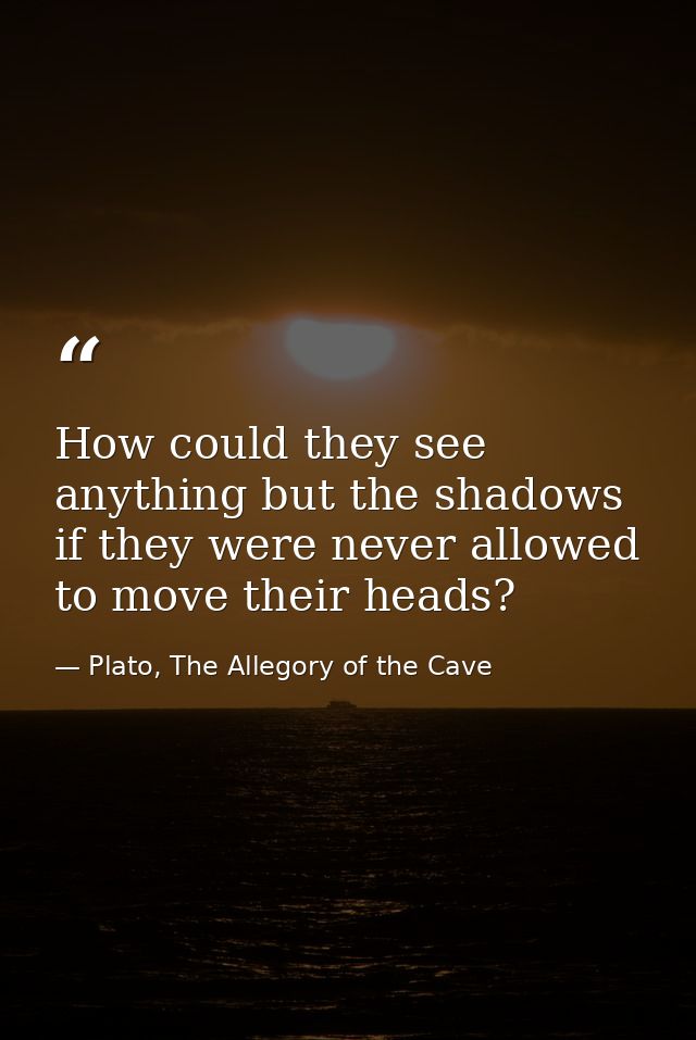 How could they see anything but the shadows if they were never allowed to move their heads? — Plato, The Allegory of the Cave