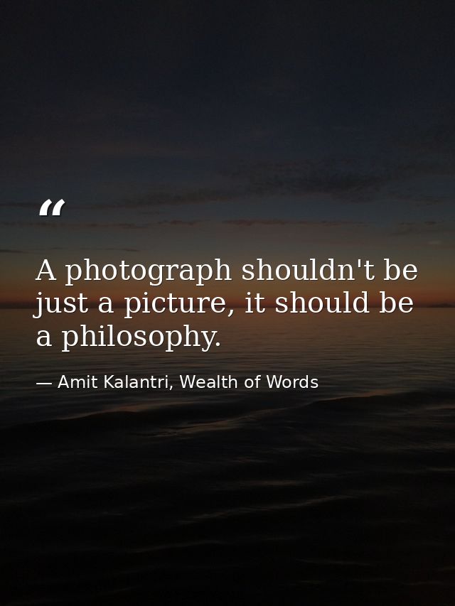 A photograph shouldn't be just a picture, it should be a philosophy. — Amit Kalantri, Wealth of Words