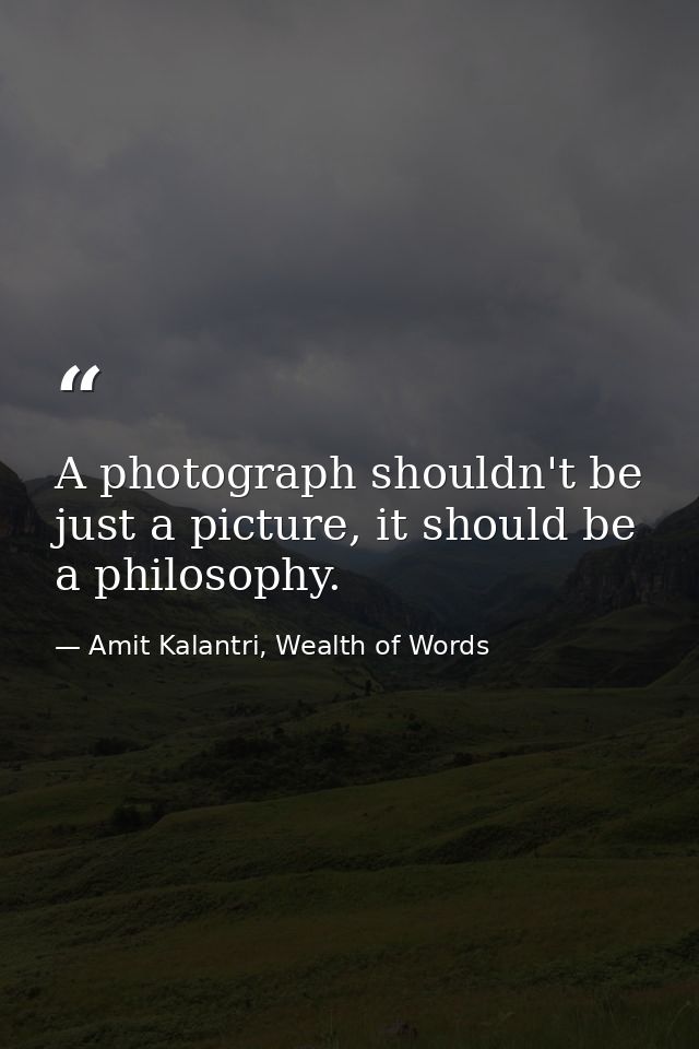 A photograph shouldn't be just a picture, it should be a philosophy. — Amit Kalantri, Wealth of Words