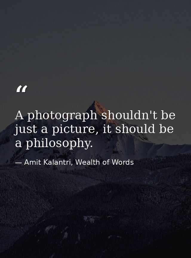 A photograph shouldn't be just a picture, it should be a philosophy. — Amit Kalantri, Wealth of Words
