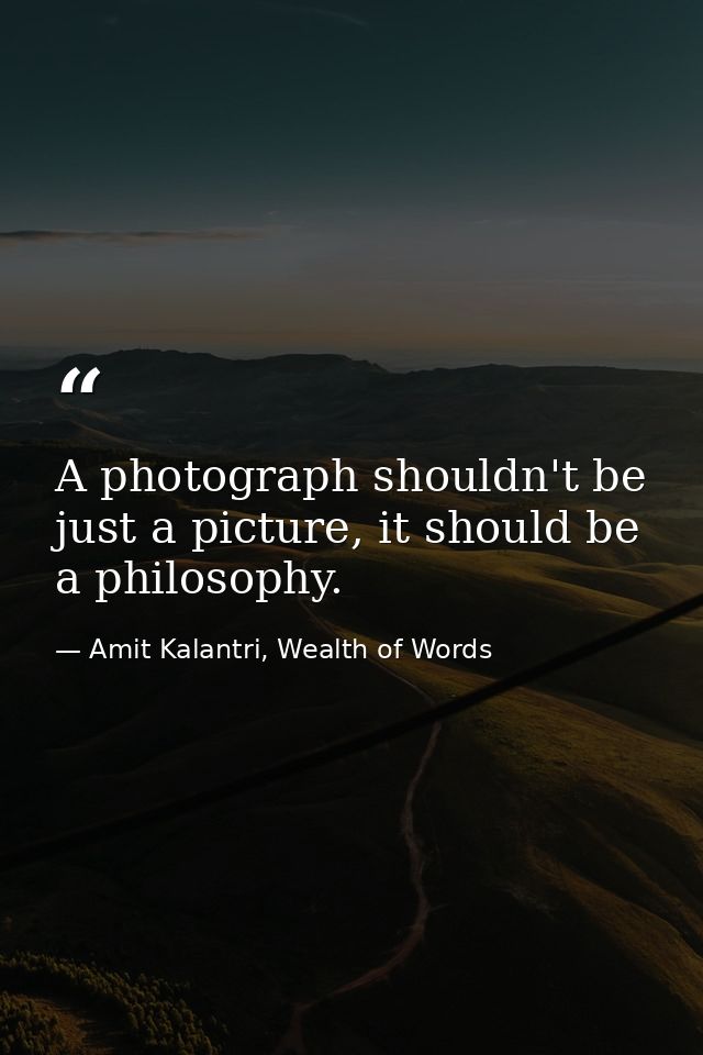 A photograph shouldn't be just a picture, it should be a philosophy. — Amit Kalantri, Wealth of Words