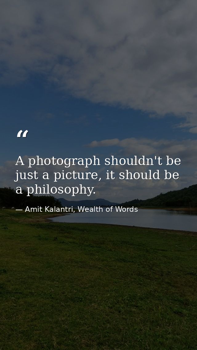 A photograph shouldn't be just a picture, it should be a philosophy. — Amit Kalantri, Wealth of Words
