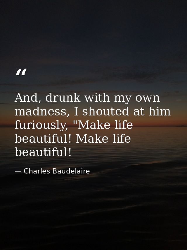 And, drunk with my own madness, I shouted at him furiously, "Make life beautiful! Make life beautiful! — Charles Baudelaire