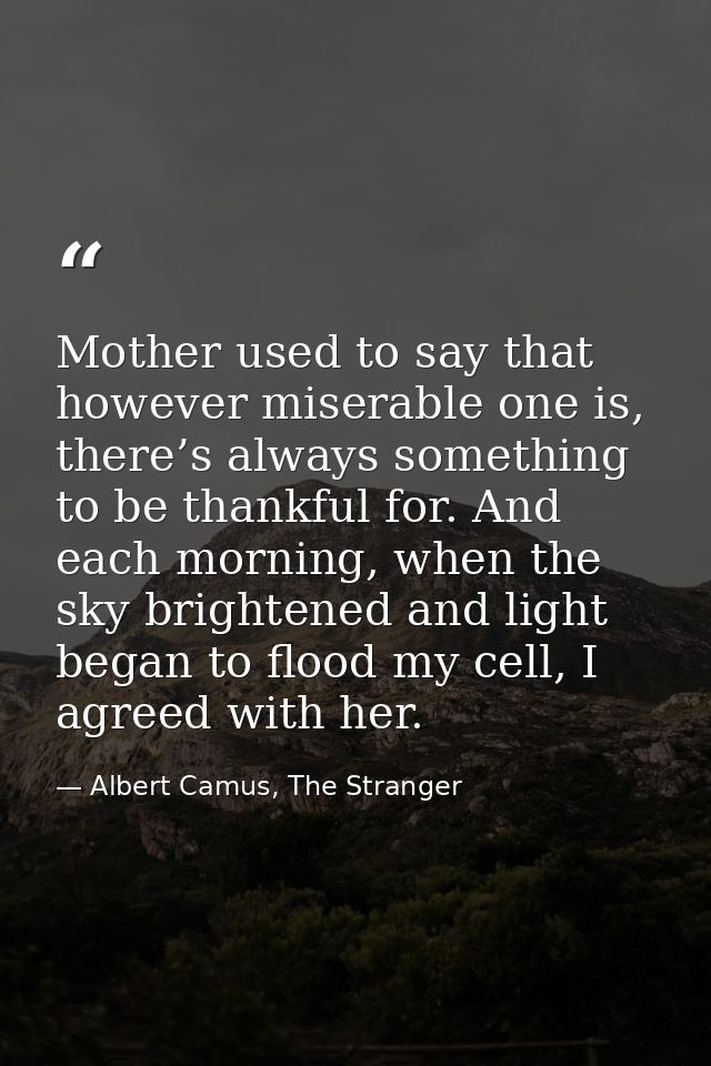 Mother used to say that however miserable one is, there’s always something to be thankful for. And each morning, when th — Albert Camus, The Stranger