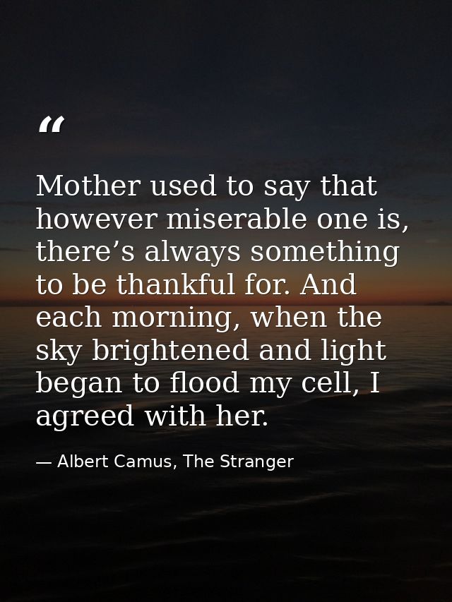Mother used to say that however miserable one is, there’s always something to be thankful for. And each morning, when th — Albert Camus, The Stranger