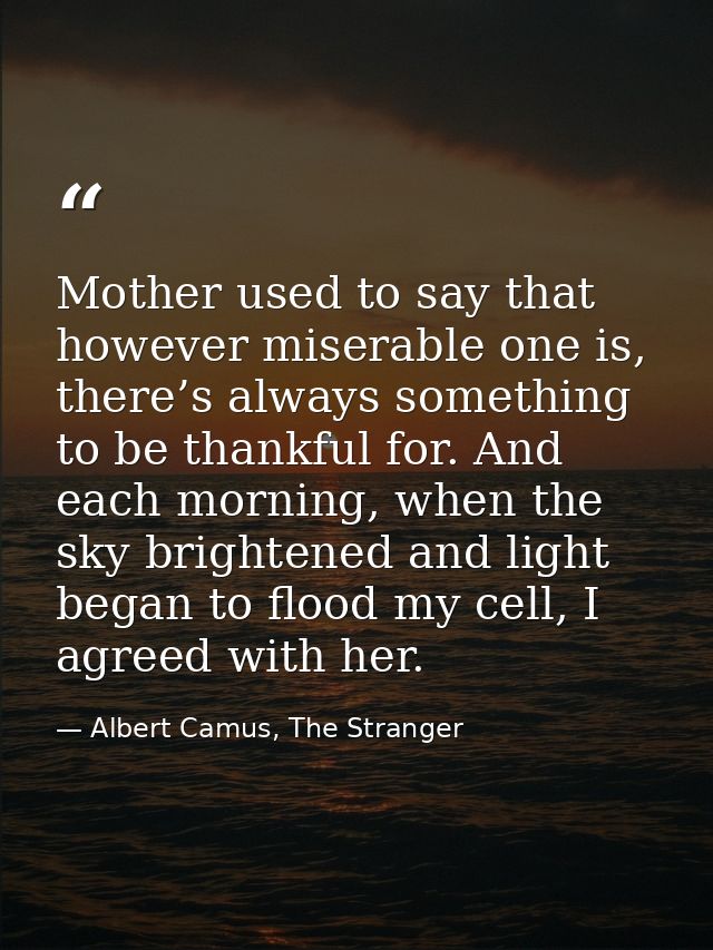 Mother used to say that however miserable one is, there’s always something to be thankful for. And each morning, when th — Albert Camus, The Stranger