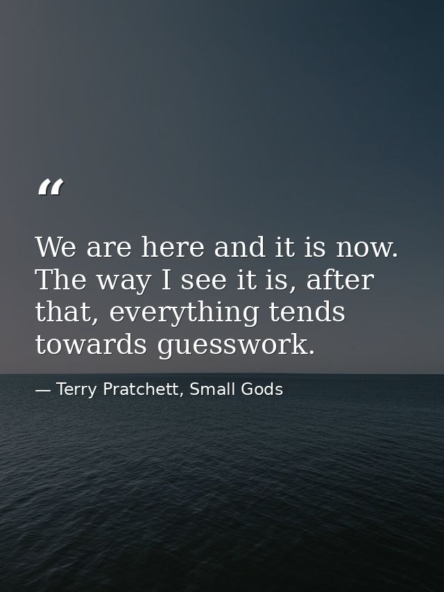 We are here and it is now. The way I see it is, after that, everything tends towards guesswork. — Terry Pratchett, Small Gods