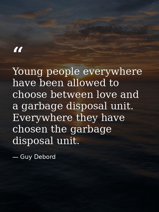 Young people everywhere have been allowed to choose between love and a garbage disposal unit. Everywhere they have chose — Guy Debord