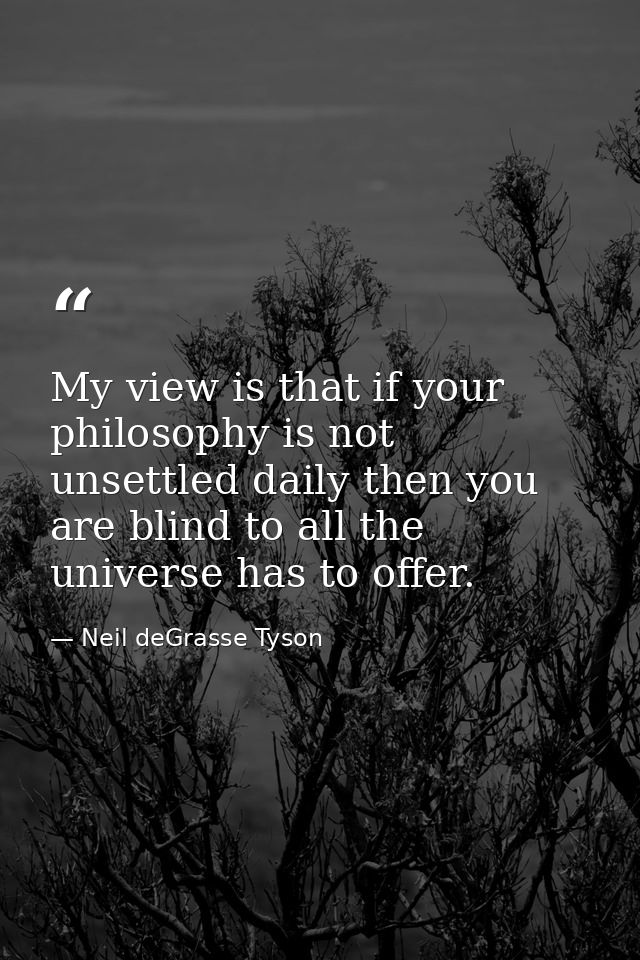My view is that if your philosophy is not unsettled daily then you are blind to all the universe has to offer. — Neil deGrasse Tyson