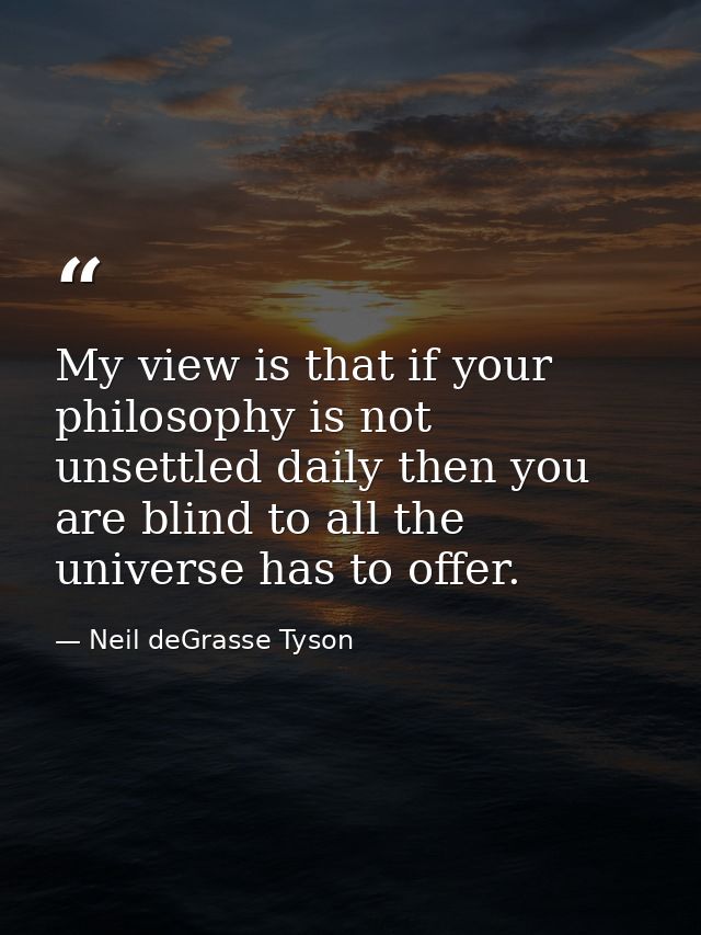 My view is that if your philosophy is not unsettled daily then you are blind to all the universe has to offer. — Neil deGrasse Tyson