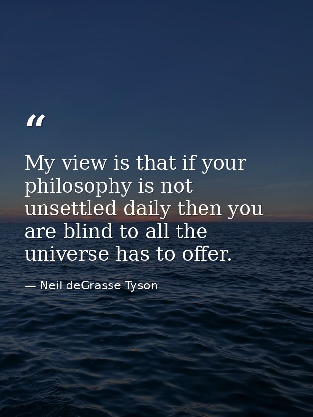 My view is that if your philosophy is not unsettled daily then you are blind to all the universe has to offer. — Neil deGrasse Tyson