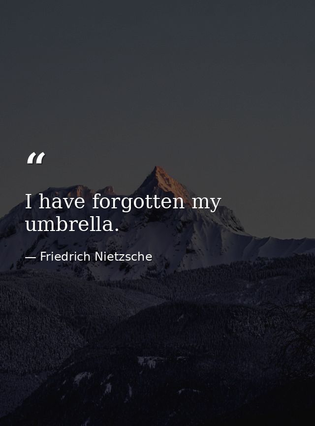 I have forgotten my umbrella. — Friedrich Nietzsche