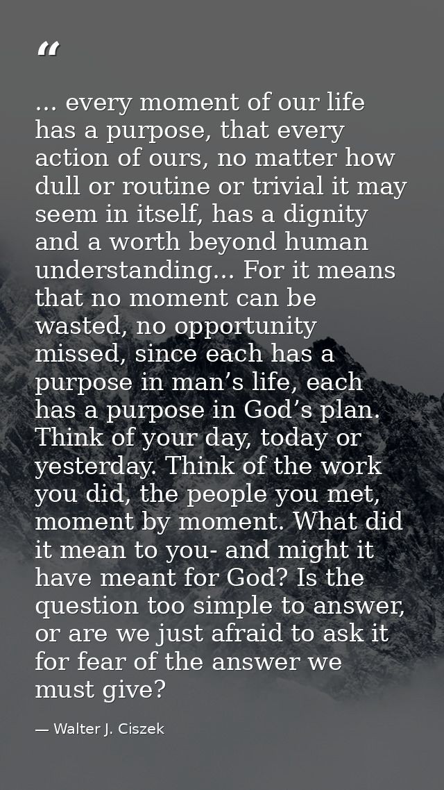 ... every moment of our life has a purpose, that every action of ours, no matter how dull or routine or trivial it may s — Walter J. Ciszek