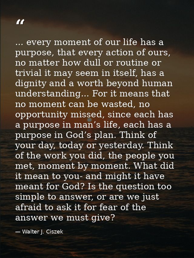 ... every moment of our life has a purpose, that every action of ours, no matter how dull or routine or trivial it may s — Walter J. Ciszek