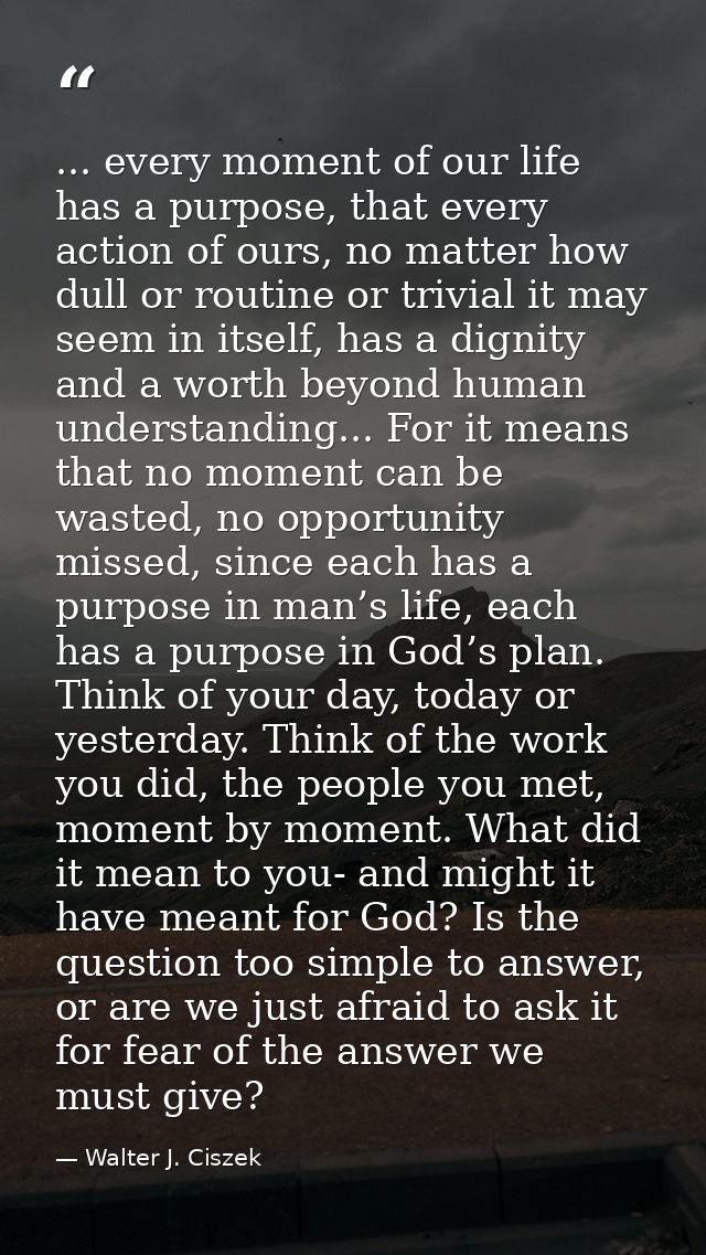 ... every moment of our life has a purpose, that every action of ours, no matter how dull or routine or trivial it may s — Walter J. Ciszek