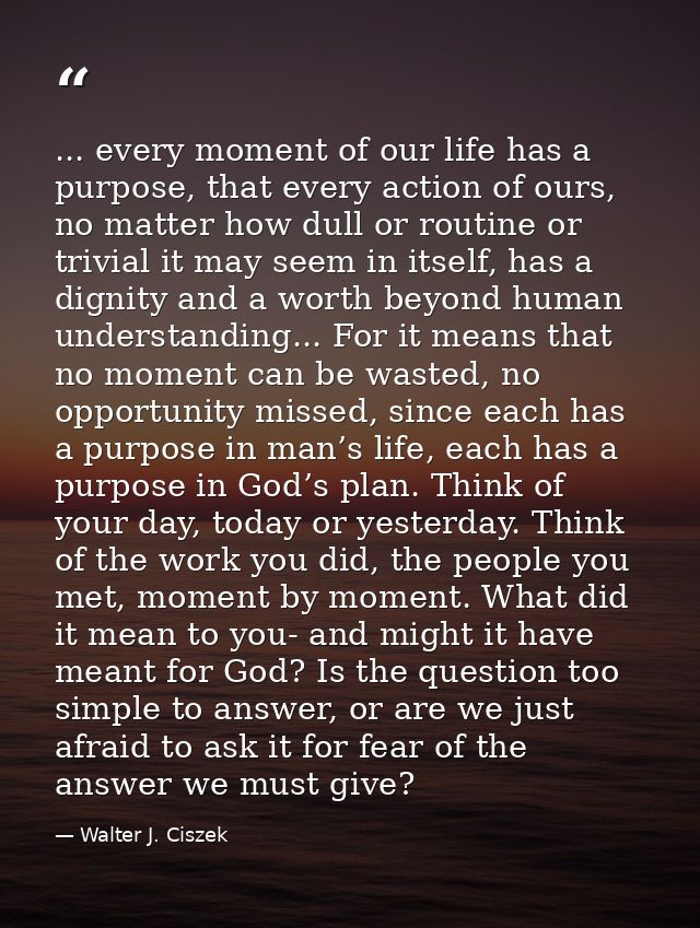 ... every moment of our life has a purpose, that every action of ours, no matter how dull or routine or trivial it may s — Walter J. Ciszek