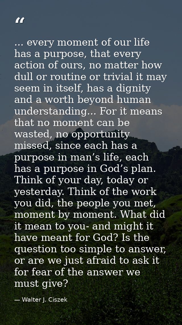 ... every moment of our life has a purpose, that every action of ours, no matter how dull or routine or trivial it may s — Walter J. Ciszek