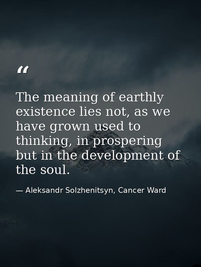 The meaning of earthly existence lies not, as we have grown used to thinking, in prospering but in the development of th — Aleksandr Solzhenitsyn, Cancer Ward