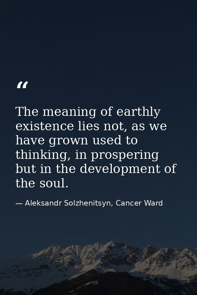 The meaning of earthly existence lies not, as we have grown used to thinking, in prospering but in the development of th — Aleksandr Solzhenitsyn, Cancer Ward