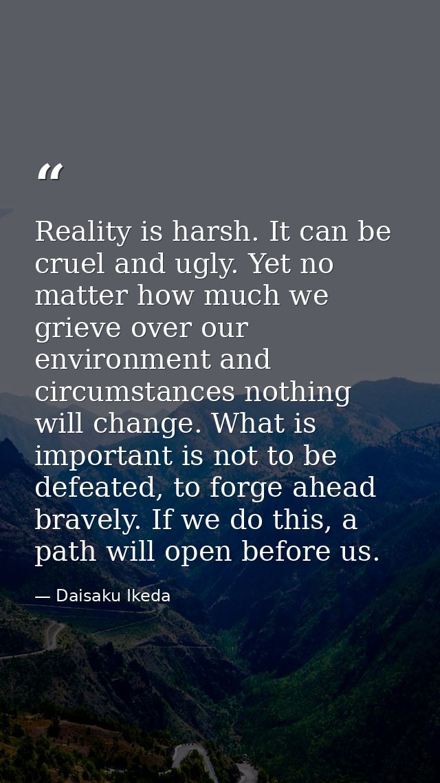 Reality is harsh. It can be cruel and ugly. Yet no matter how much we grieve over our environment and circumstances noth — Daisaku Ikeda