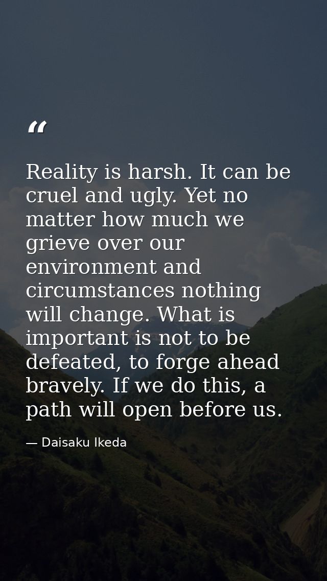Reality is harsh. It can be cruel and ugly. Yet no matter how much we grieve over our environment and circumstances noth — Daisaku Ikeda
