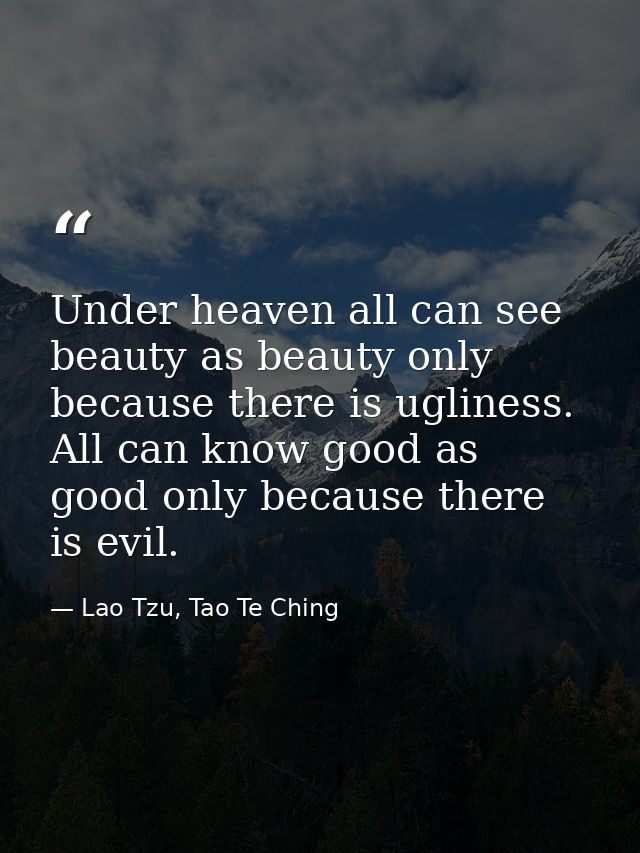 Under heaven all can see beauty as beauty only because there is ugliness. All can know good as good only because there i — Lao Tzu, Tao Te Ching