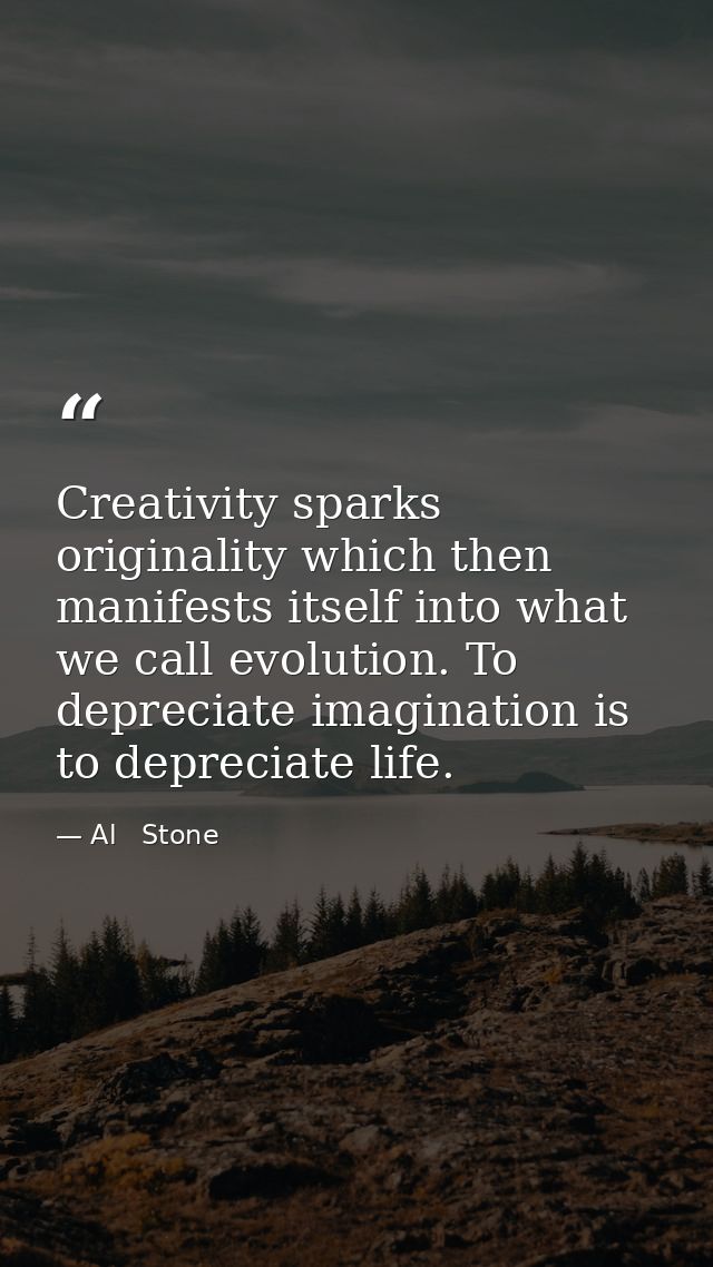 Creativity sparks originality which then manifests itself into what we call evolution. To depreciate imagination is to d — Al   Stone