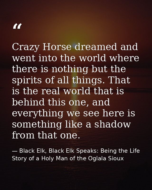 Crazy Horse dreamed and went into the world where there is nothing but the spirits of all things. That is the real world — Black Elk, Black Elk Speaks: Being the Life Story of a Holy Man of the Oglala Sioux