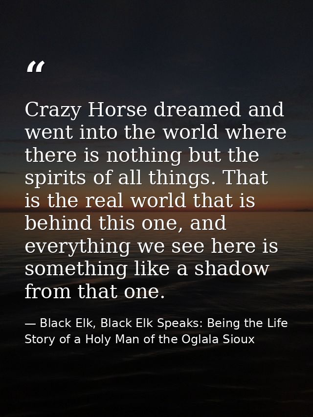 Crazy Horse dreamed and went into the world where there is nothing but the spirits of all things. That is the real world — Black Elk, Black Elk Speaks: Being the Life Story of a Holy Man of the Oglala Sioux