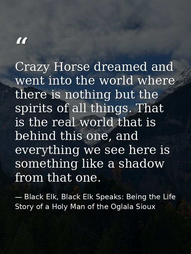 Crazy Horse dreamed and went into the world where there is nothing but the spirits of all things. That is the real world — Black Elk, Black Elk Speaks: Being the Life Story of a Holy Man of the Oglala Sioux