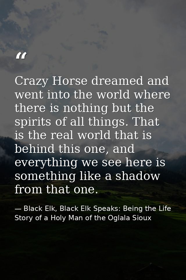 Crazy Horse dreamed and went into the world where there is nothing but the spirits of all things. That is the real world — Black Elk, Black Elk Speaks: Being the Life Story of a Holy Man of the Oglala Sioux