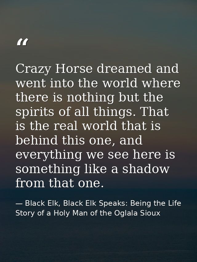 Crazy Horse dreamed and went into the world where there is nothing but the spirits of all things. That is the real world — Black Elk, Black Elk Speaks: Being the Life Story of a Holy Man of the Oglala Sioux