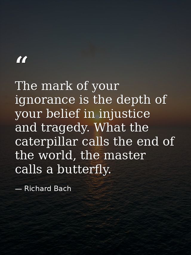The mark of your ignorance is the depth of your belief in injustice and tragedy. What the caterpillar calls the end of t — Richard Bach