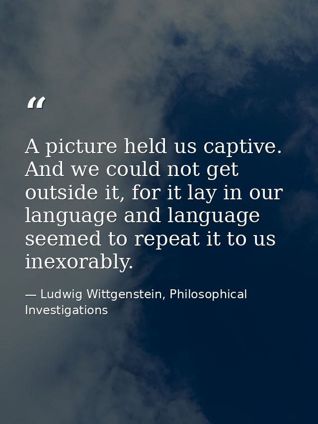 A picture held us captive. And we could not get outside it, for it lay in our language and language seemed to repeat it  — Ludwig Wittgenstein, Philosophical Investigations
