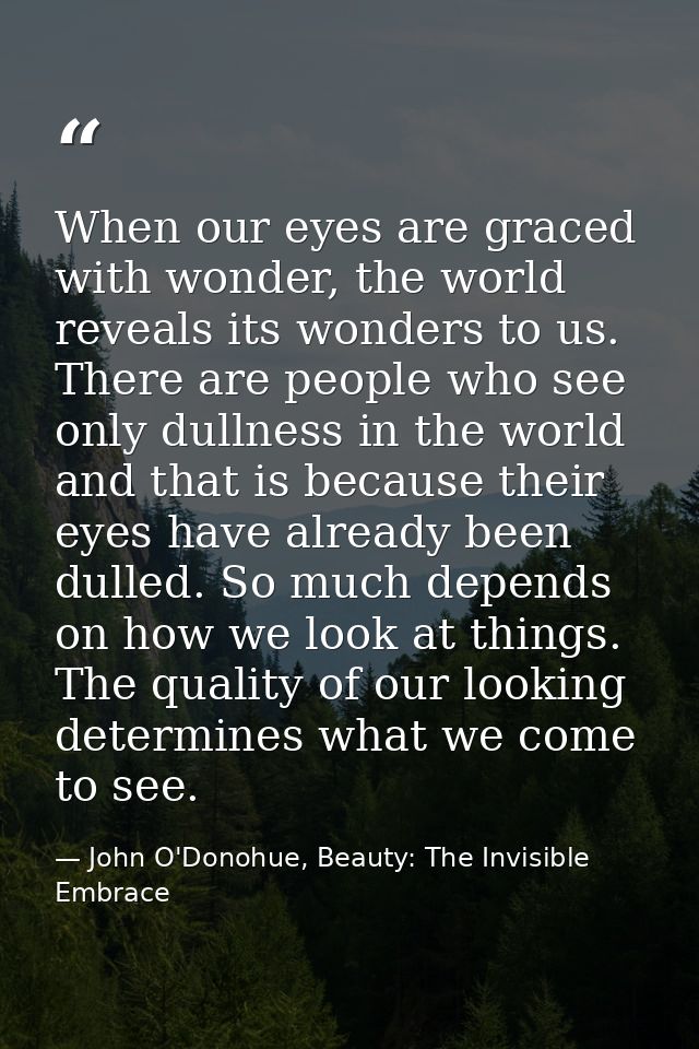 When our eyes are graced with wonder, the world reveals its wonders to us. There are people who see only dullness in the — John O'Donohue, Beauty: The Invisible Embrace