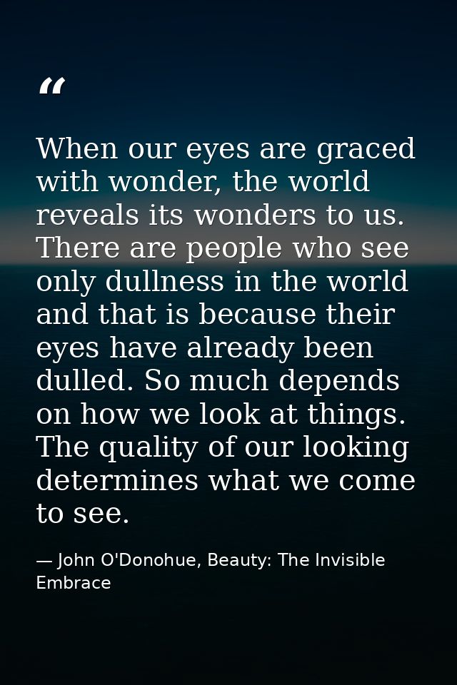 When our eyes are graced with wonder, the world reveals its wonders to us. There are people who see only dullness in the — John O'Donohue, Beauty: The Invisible Embrace