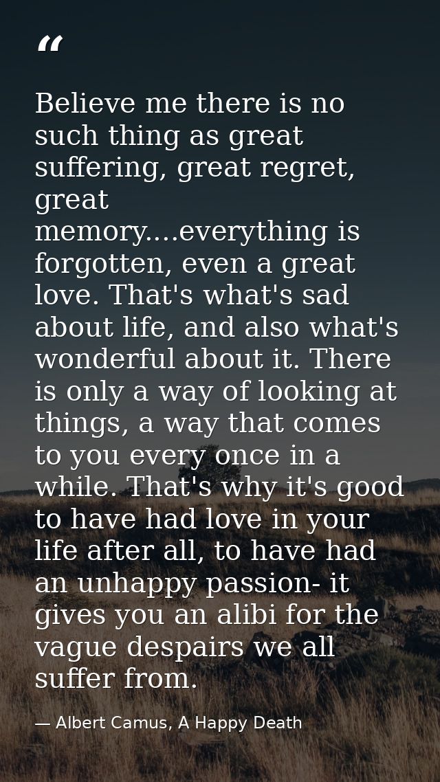 Believe me there is no such thing as great suffering, great regret, great memory....everything is forgotten, even a grea — Albert Camus, A Happy Death