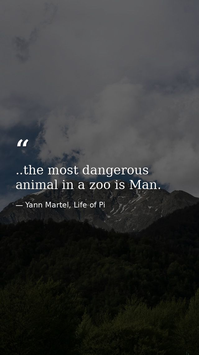 ..the most dangerous animal in a zoo is Man. — Yann Martel, Life of Pi